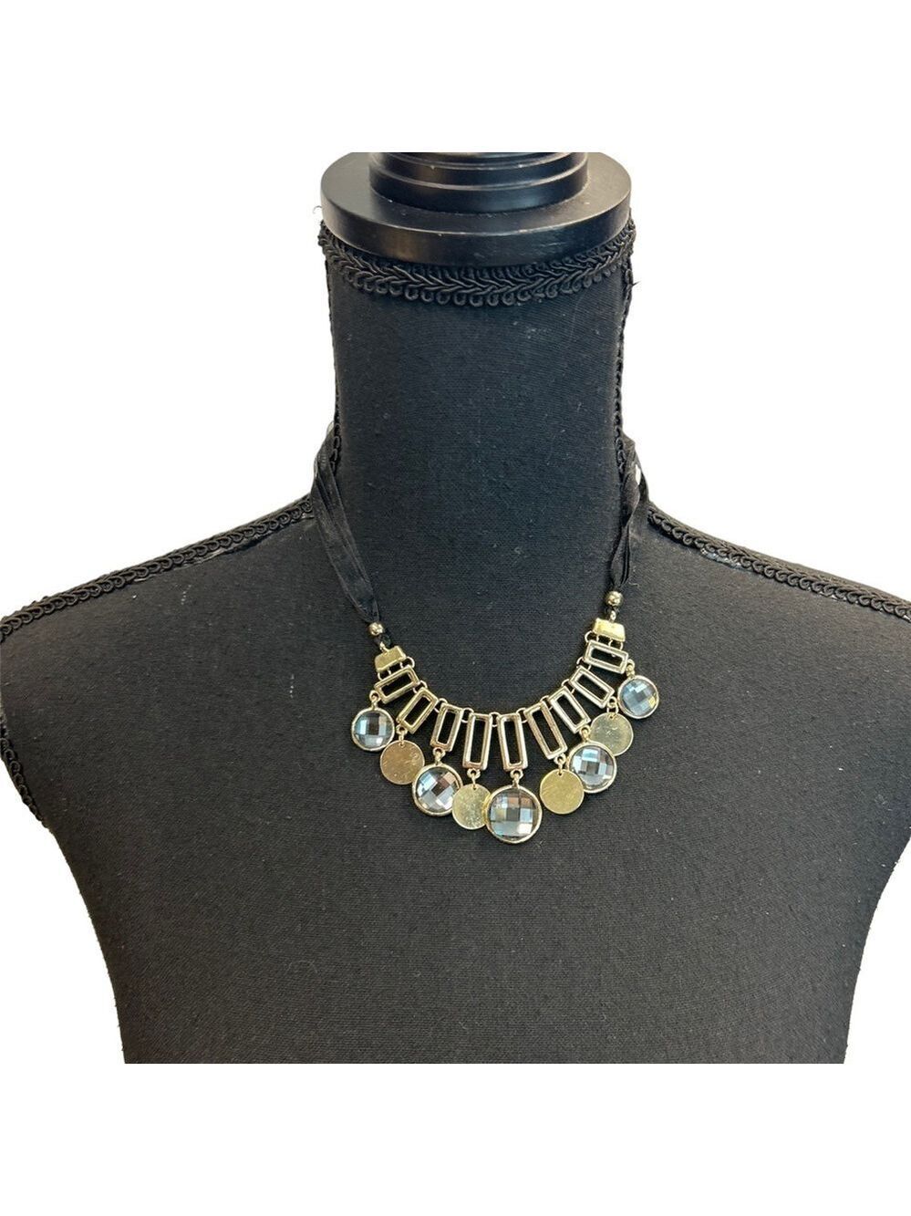 SASHA gold silver tone circular rectangular ribbon necklace